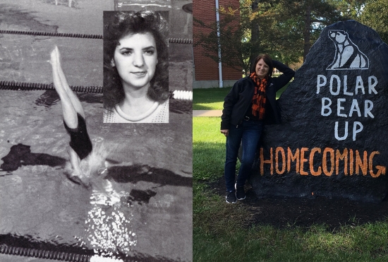 Photo of Deantha Schuman when she was a diver for ONU and a recent photo