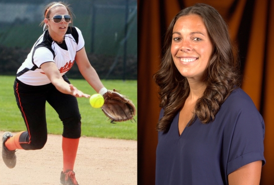 Photo of Jackie Price when she was in softball for ONU and a recent photo