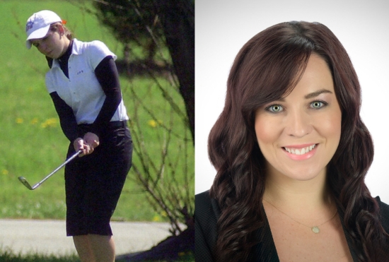 Photo of Meagan Pond when she was in golf for ONU and a recent photo